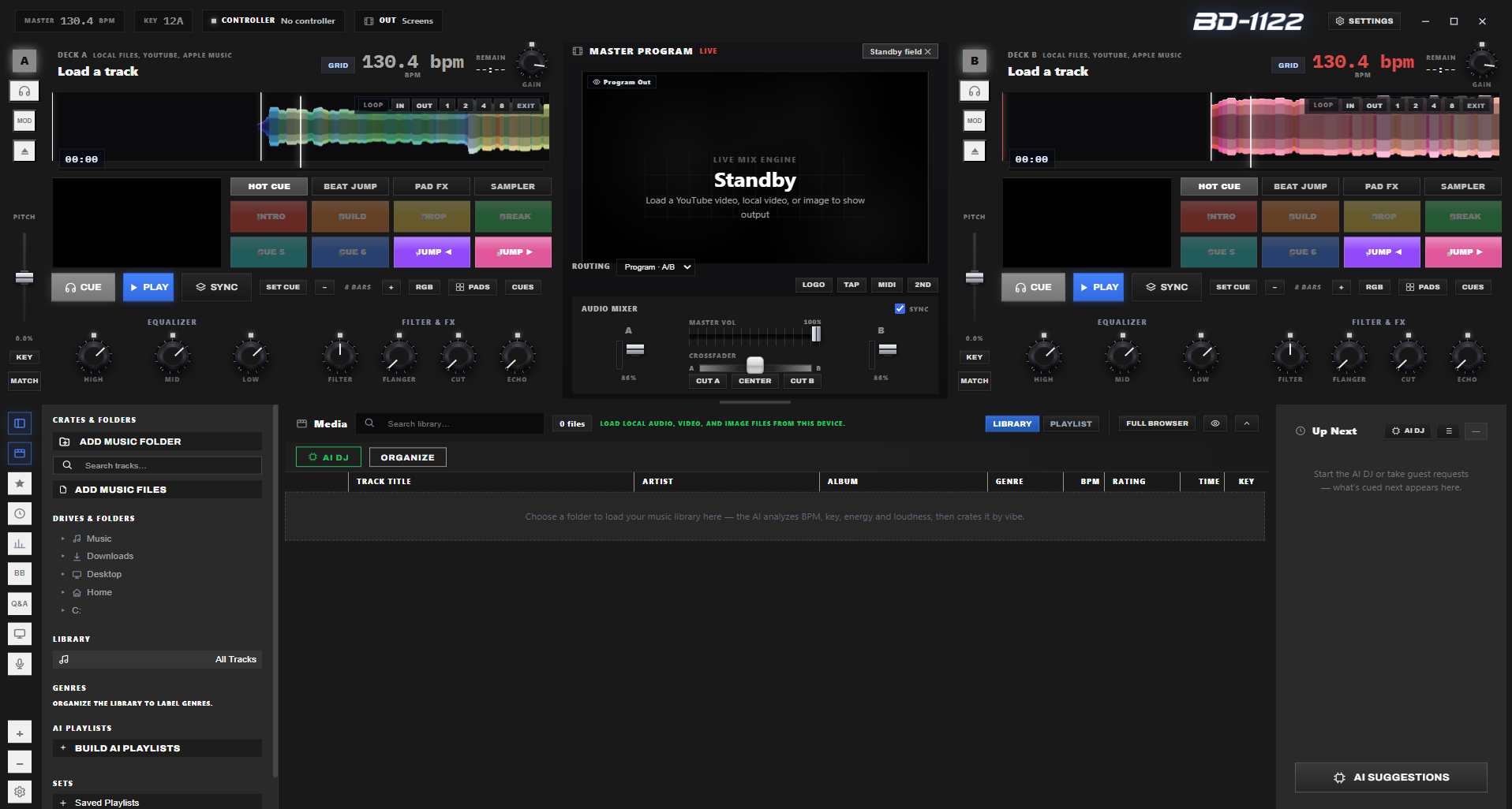 The BD-1122 AI DJ performance system interface