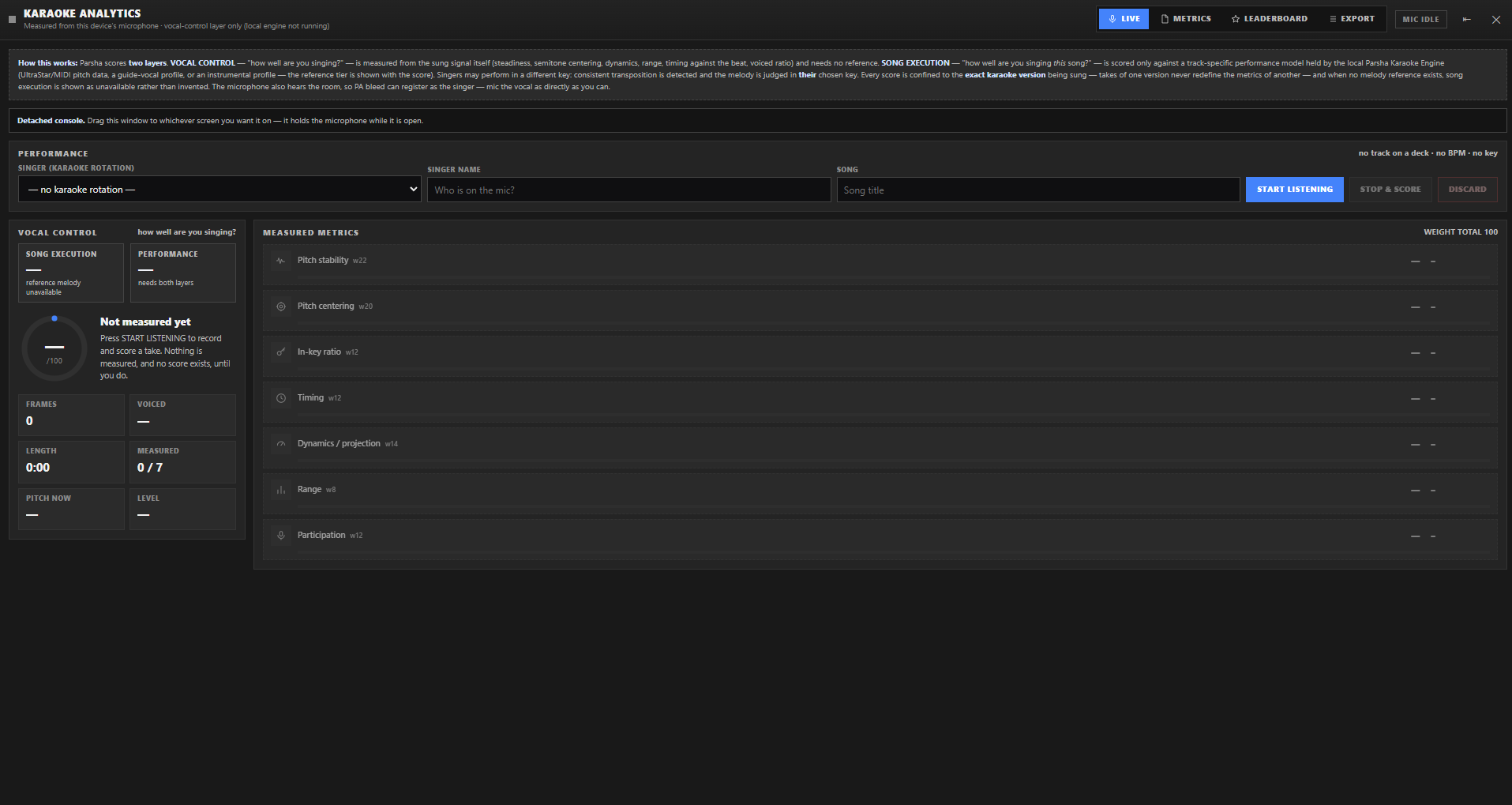 Karaoke Analytics console